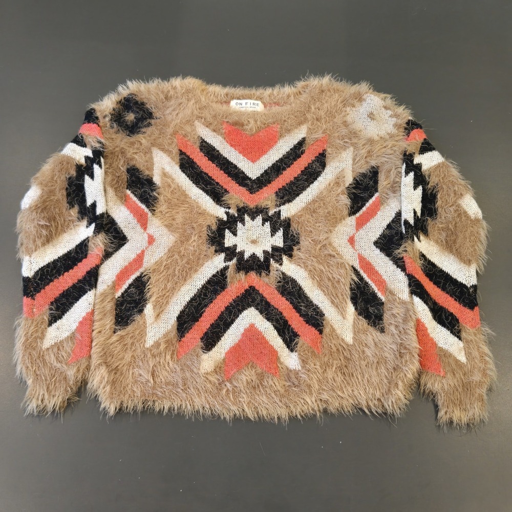 Sweater M Women's Eyelash Aztec Southwest Boho Hippie On Fire American